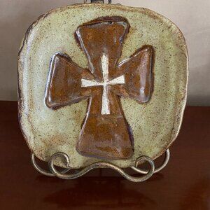 Etta B Pottery Plate with Celtic Cross Design - 8 Inch Square Plate